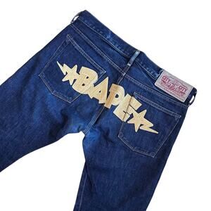32" Waist M Bape Logo Stamp Dark Wash Jeans